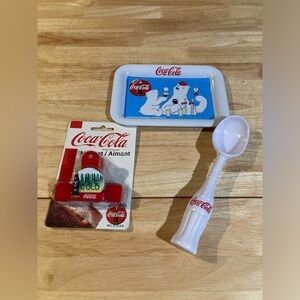 Coca Cola tray, ice cream scoop & magnet chip clip lot for Amy Coca Cola fan.
